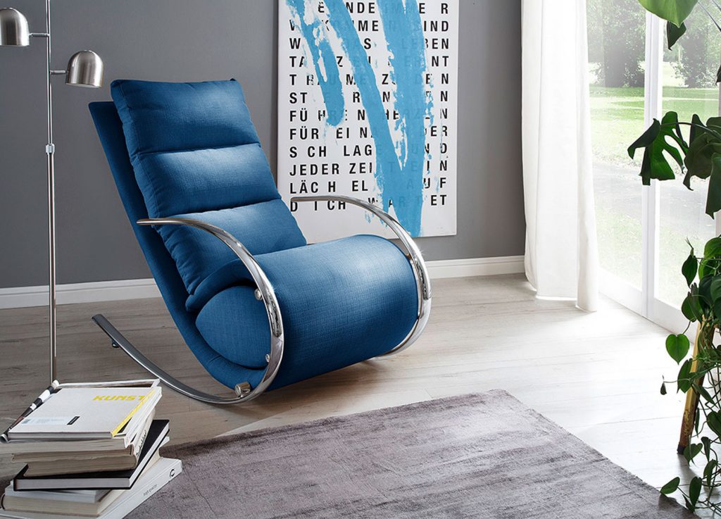 Fauteuil relax / Tissu bleu pieds chromés