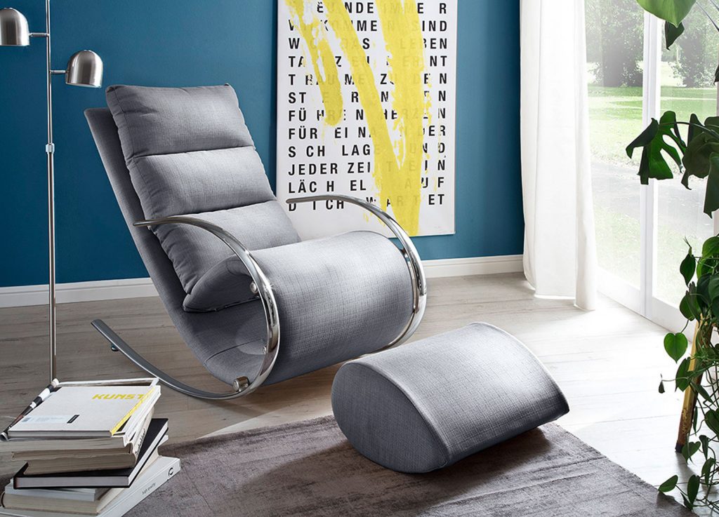 Fauteuil détente / Tissu gris pieds chromés