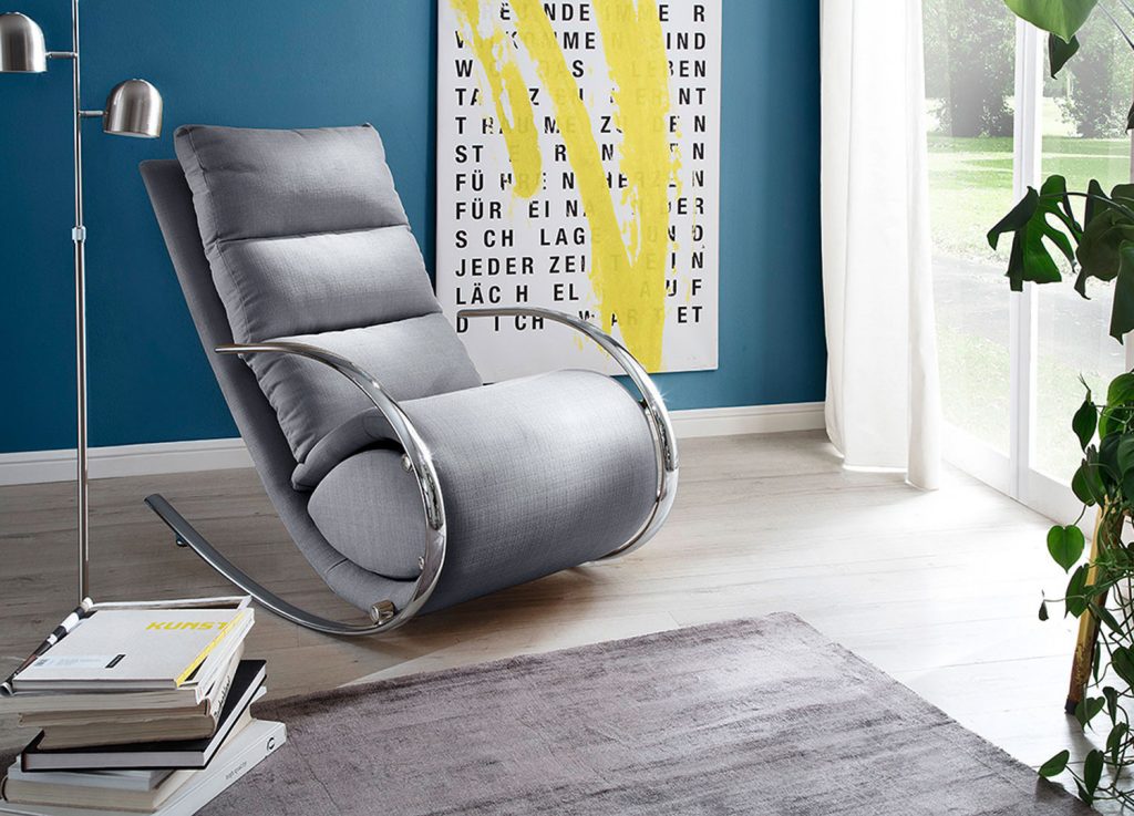 Fauteuil détente / Tissu gris pieds chromés
