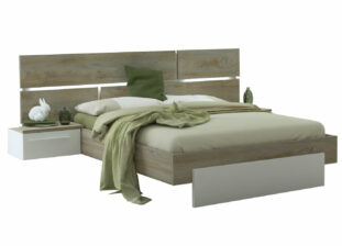 Lit double adulte avec chevets suspendus en bois moderne