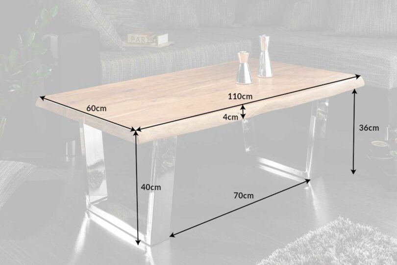 Dimensions de la table de salon en bois massif d'Acacia