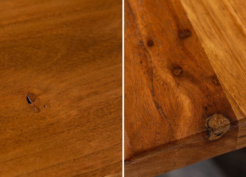 Différentes teintes de la table de salon en bois massif