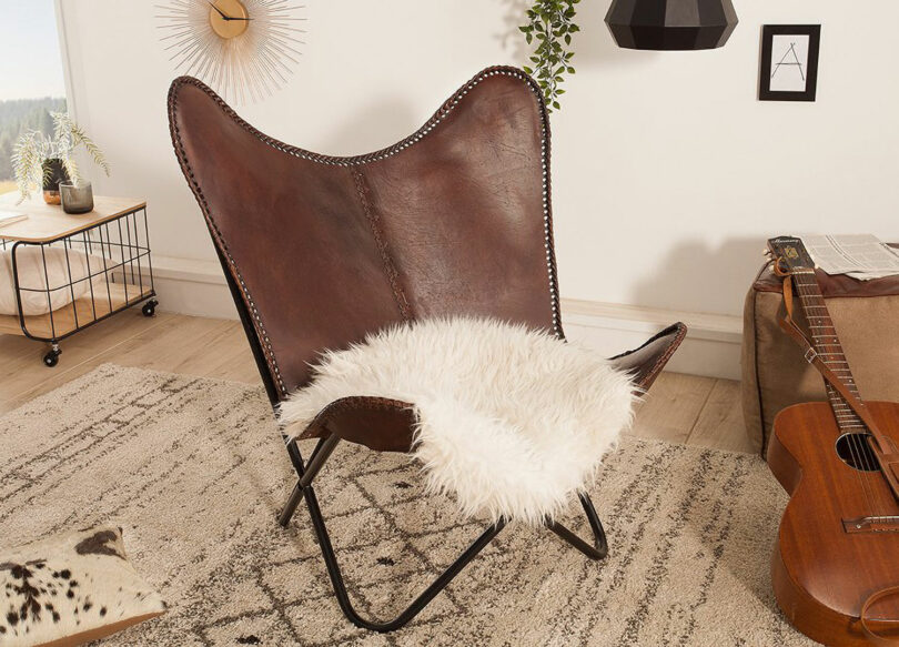 chaise basse relax cuir véritable marron