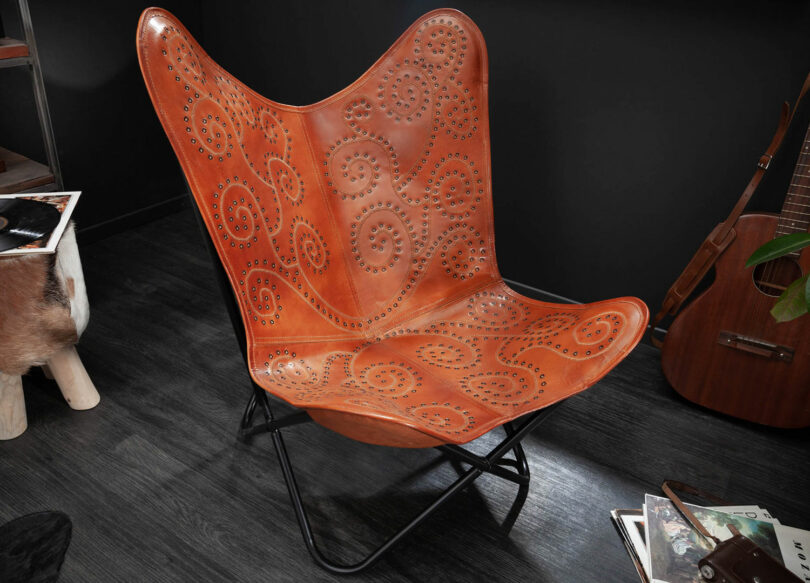 siège de salon rétro vintage cuir véritable marron