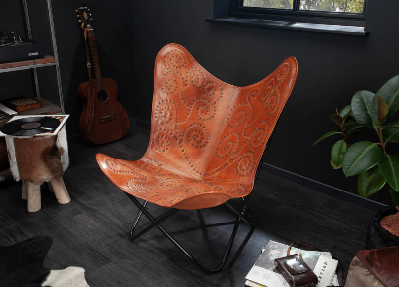 siège rétro vintage en cuir véritable marron