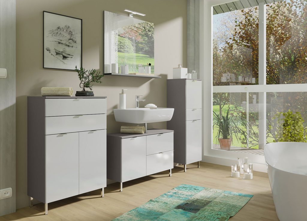 Ensemble de meubles de salle de bains / Blanc et gris