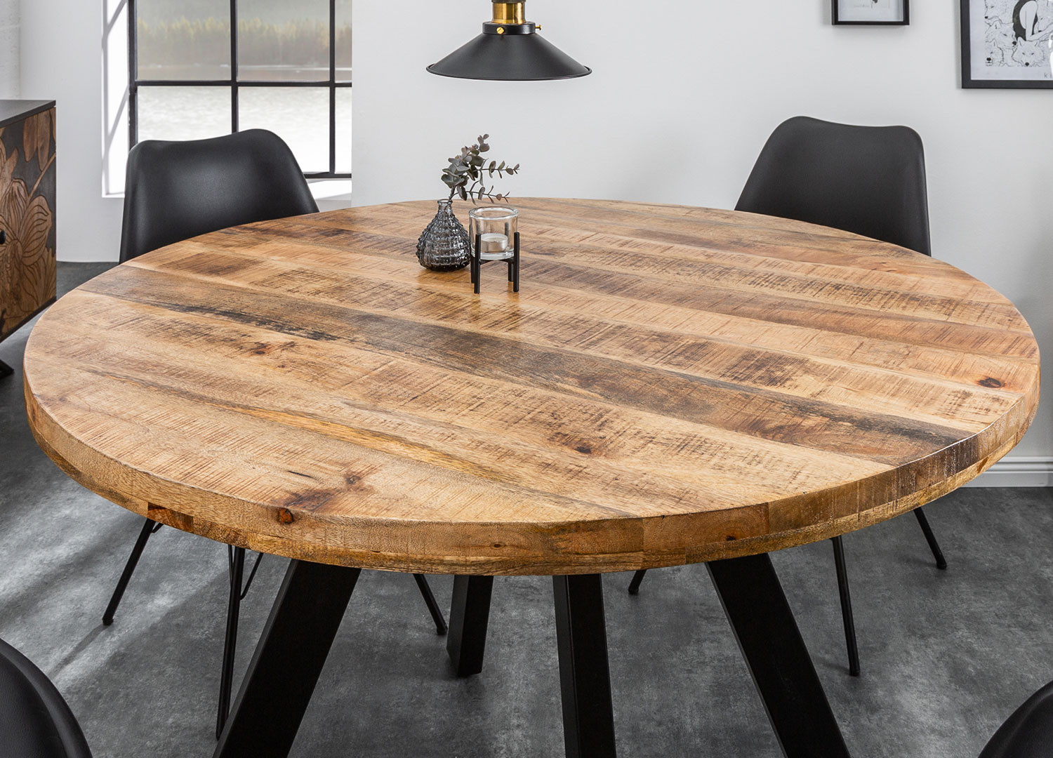 Petite table de repas ronde 2 à 4 personnes en bois massif naturel