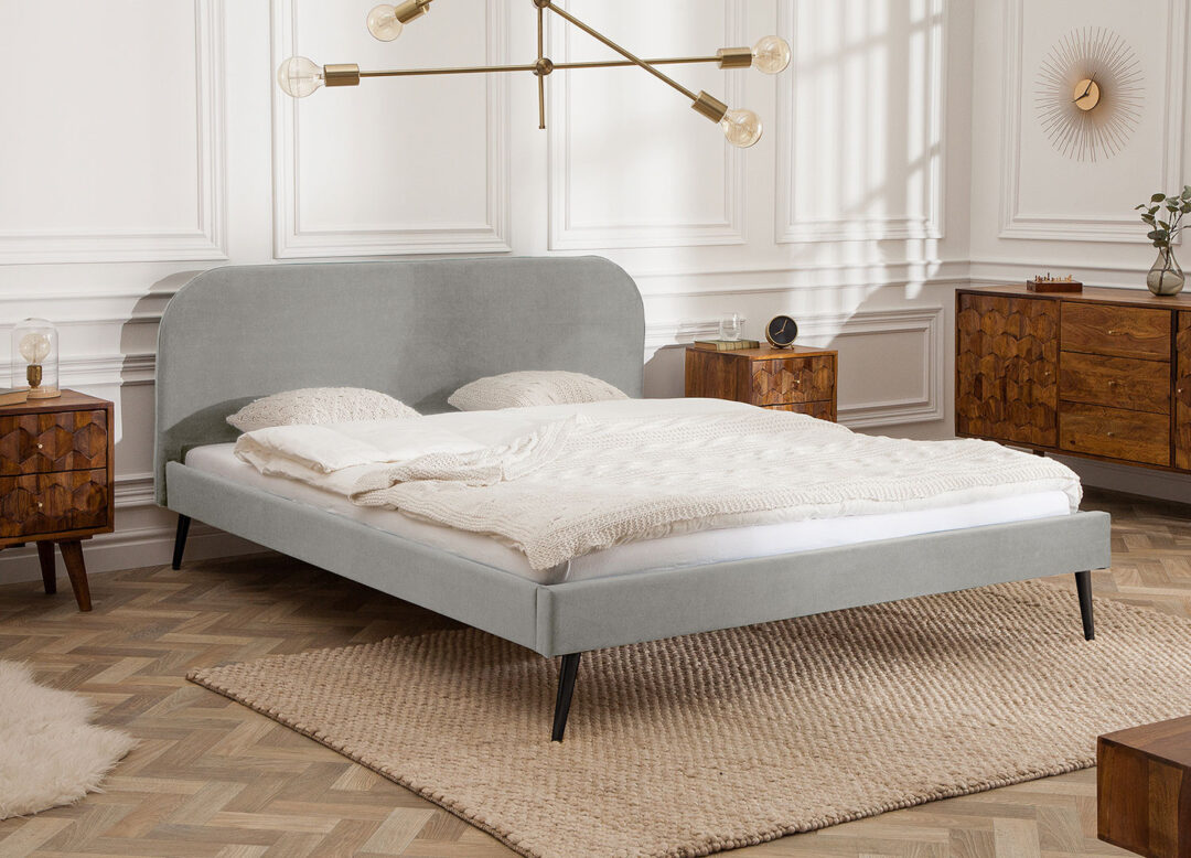 Lit adulte en velours gris