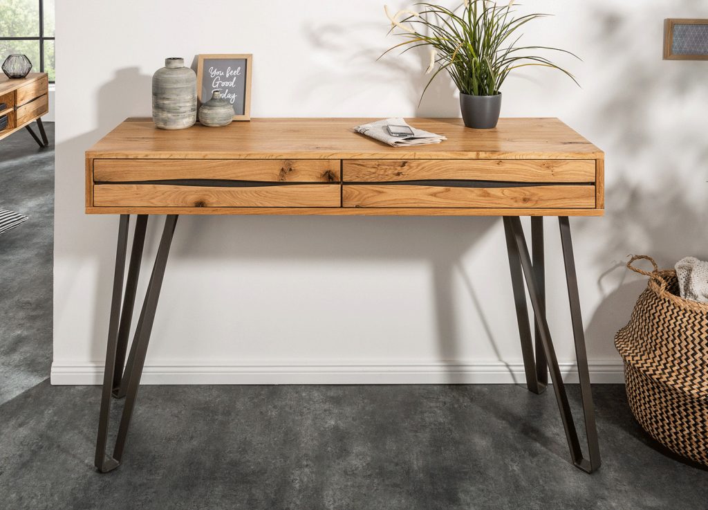 Console bois massif / Métal anthracite noir