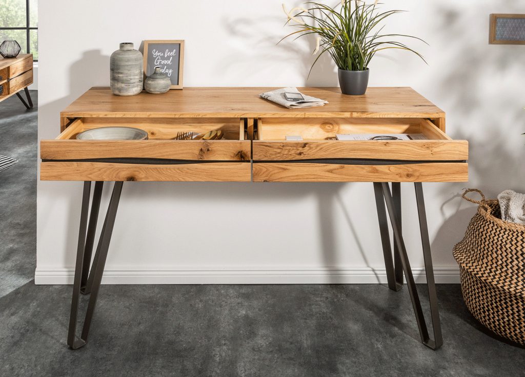 Console bois massif / Métal anthracite noir