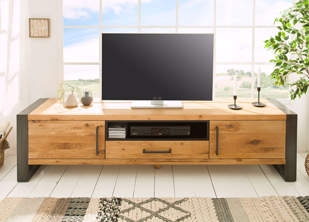 meuble tv bois et métal noir