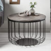 Table de salon ronde bois grisé et métal