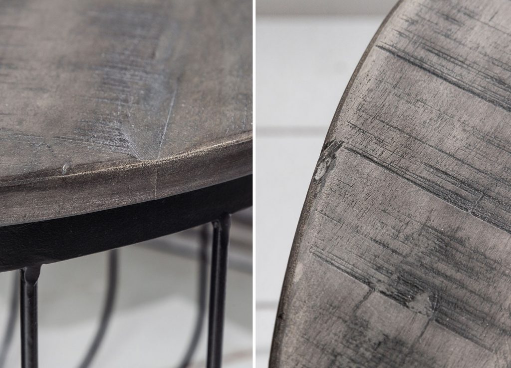 Table de salon ronde bois grisé et métal