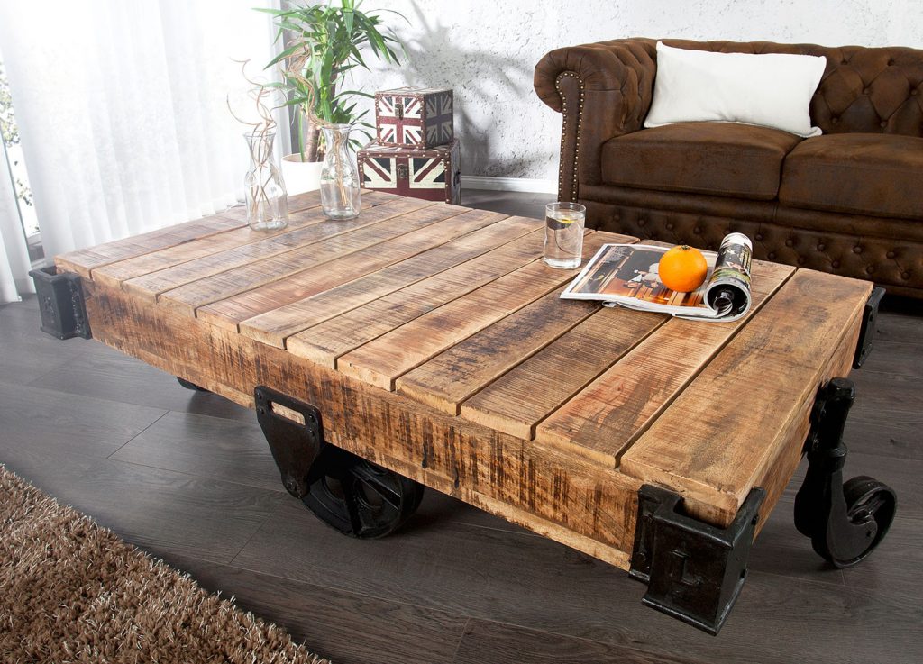 Table basse originale bois et métal