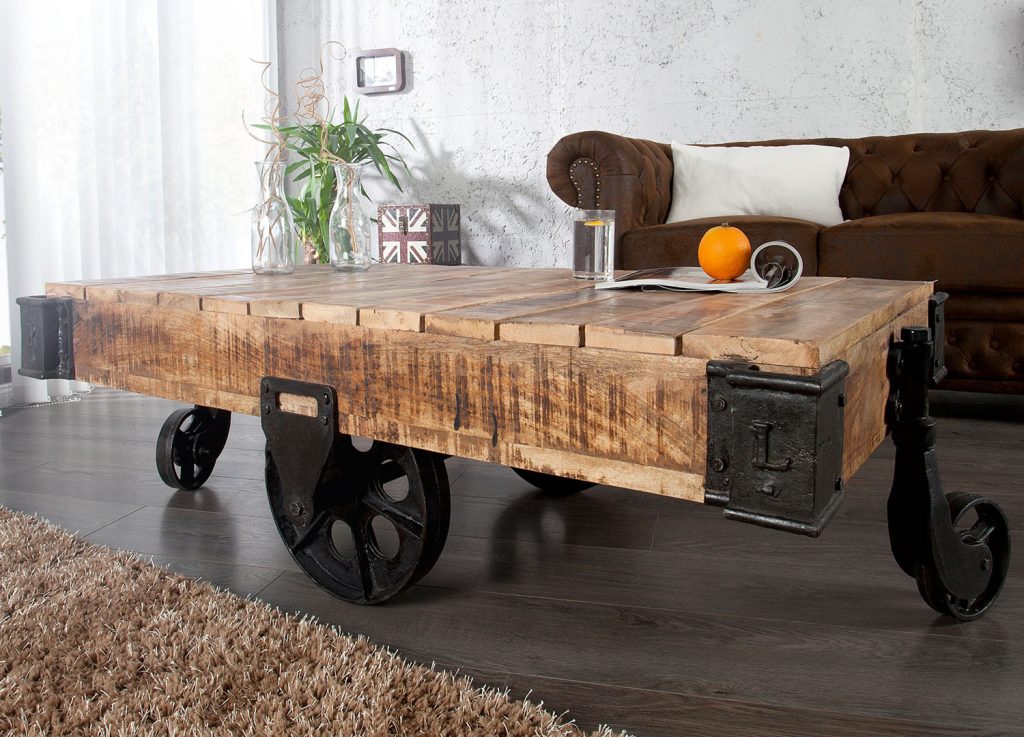 Table basse originale bois et métal