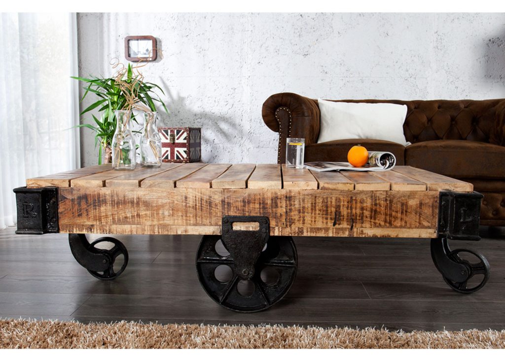 Table basse originale bois et métal