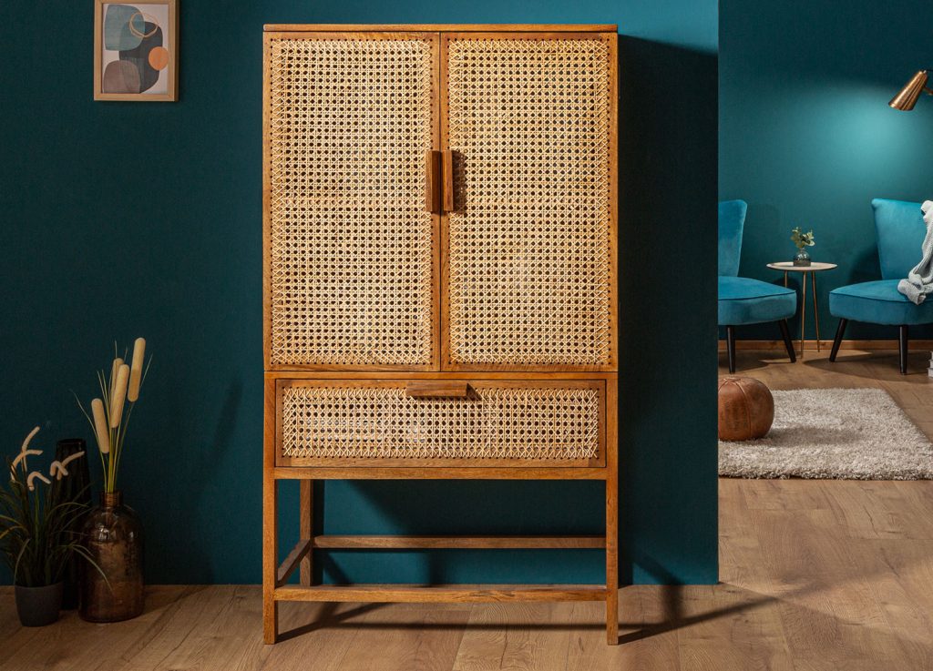 Meuble buffet haut bambou tressé exotique