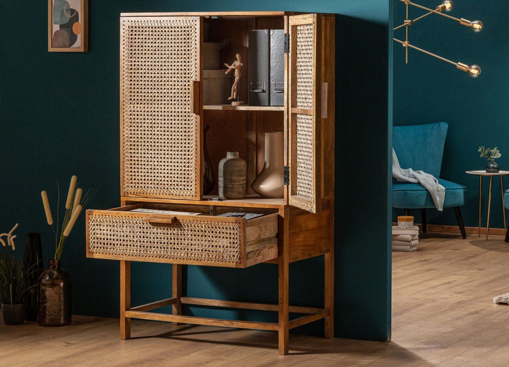 Meuble buffet haut bambou tressé exotique