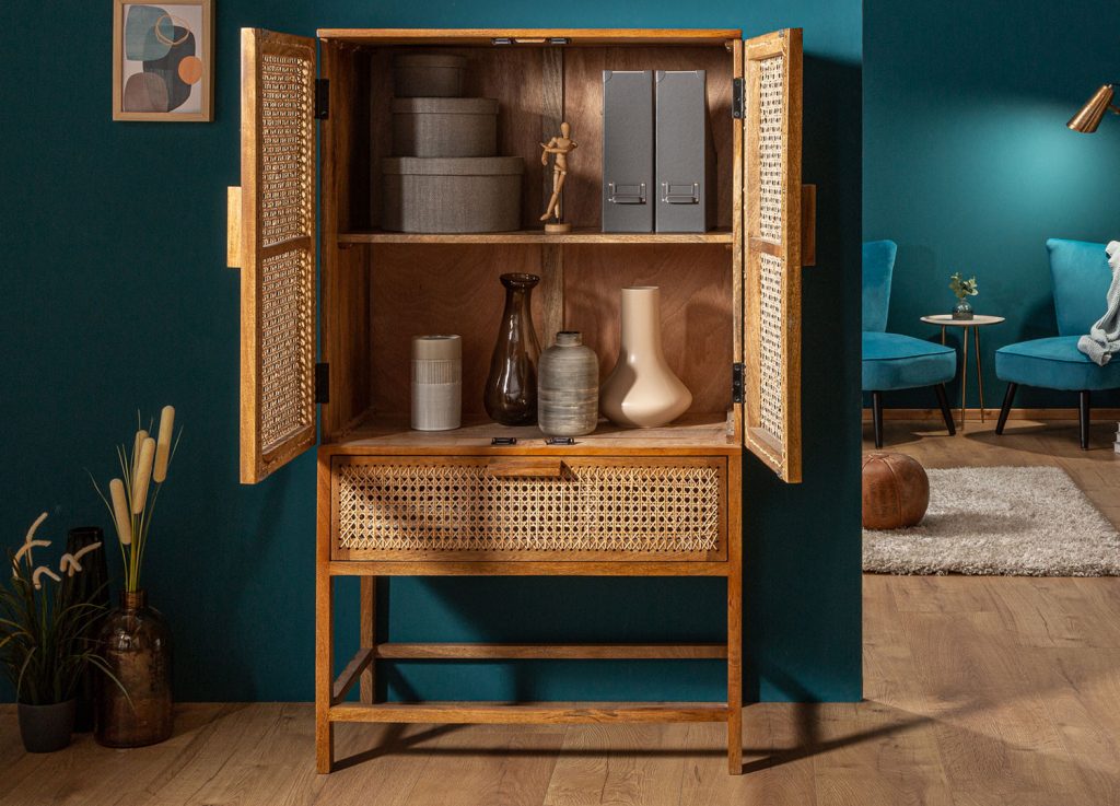 Meuble buffet haut bambou tressé exotique