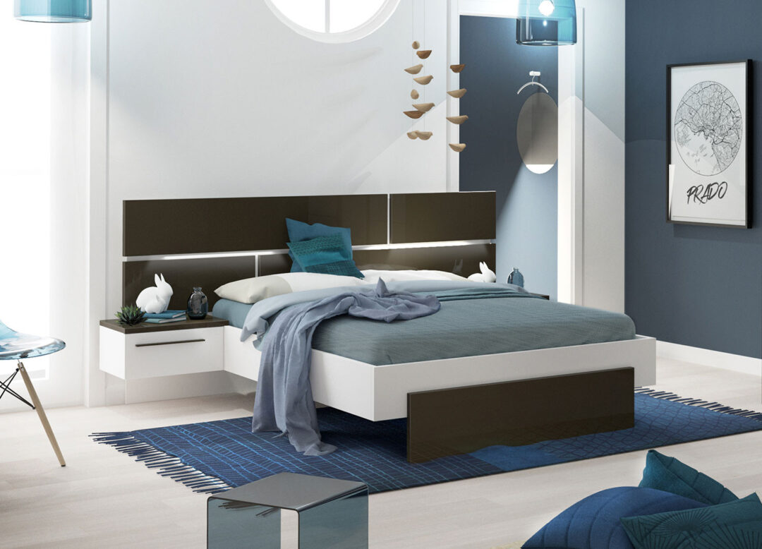 Lit adulte avec chevets surélevés design