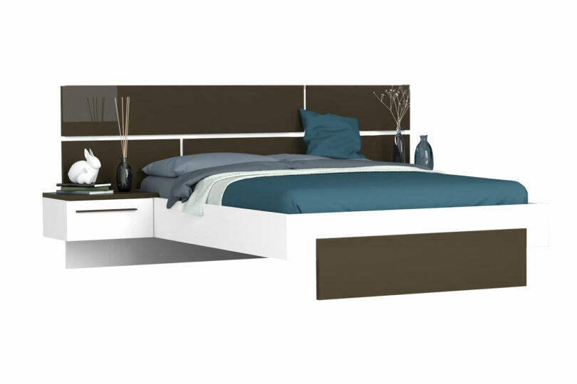 Lit adulte avec chevets surélevés design