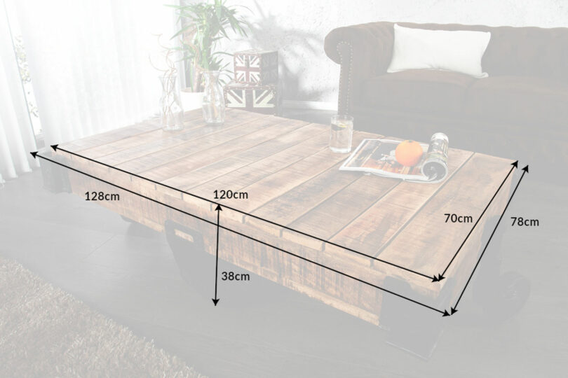 Zoom dimensions de la table de salon en bois massif