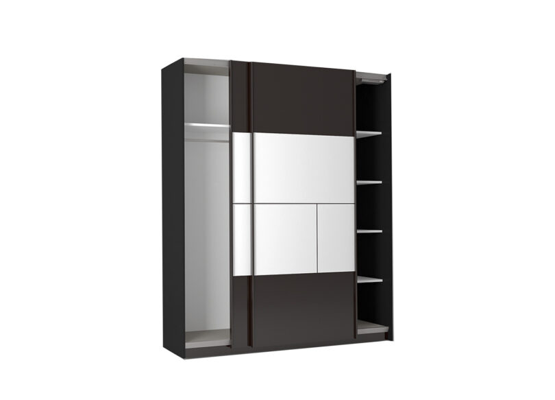 grande armoire design noir et blanche avec tringle et étagères