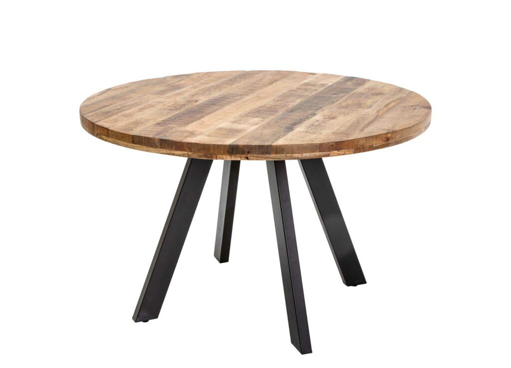 Table de repas ronde pour 4 personnes en bois massif de manguier