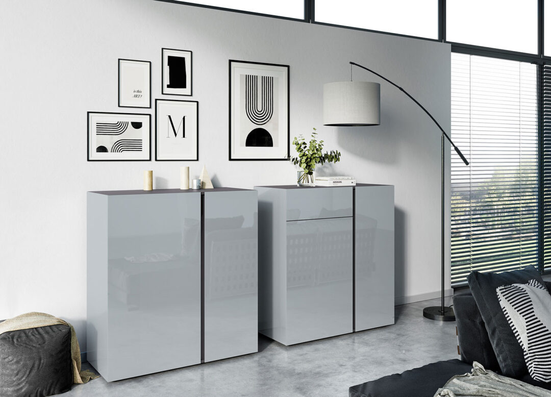 commode chambre ou salon verre sécurit gris