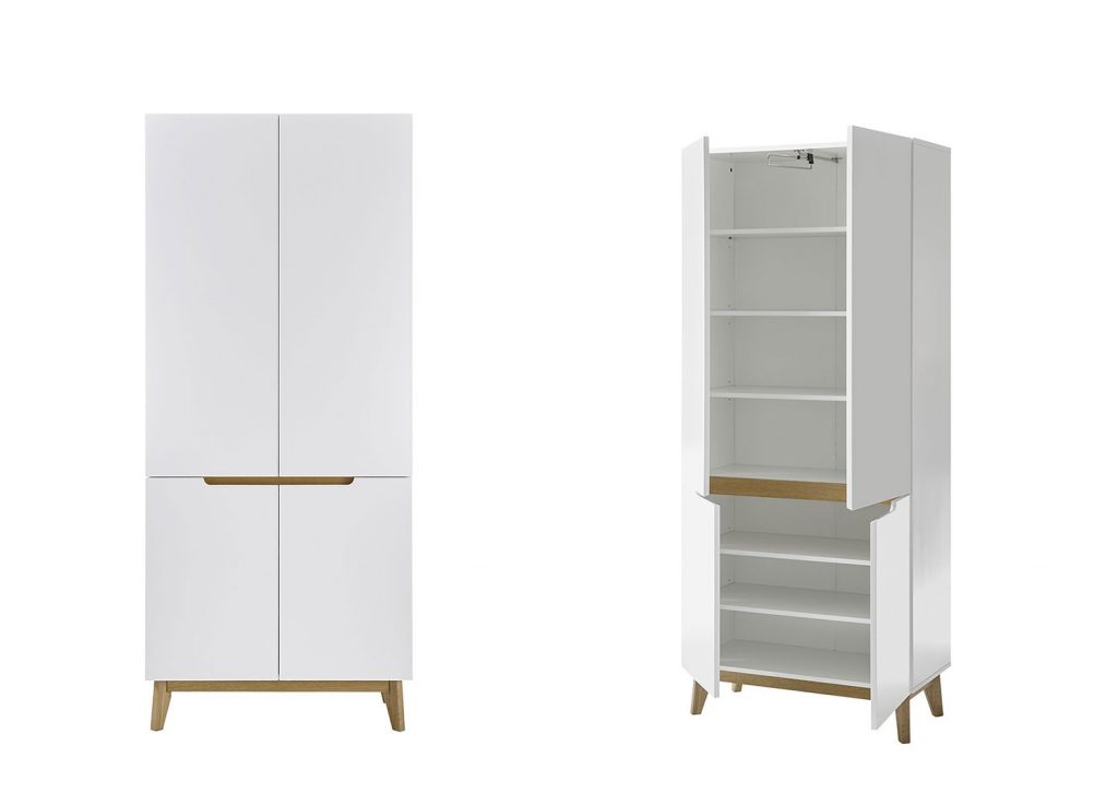 Meuble vestiaire d'entrée blanc et chêne avec miroir