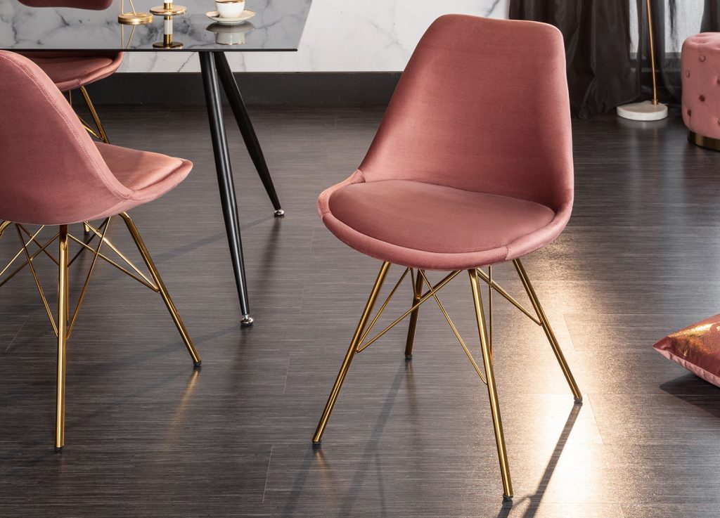 Chaise rose en velours / Métal doré