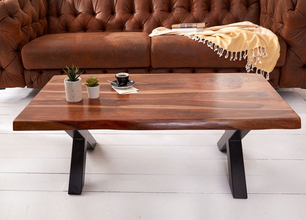 Table basse rectangulaire bois massif industrielle