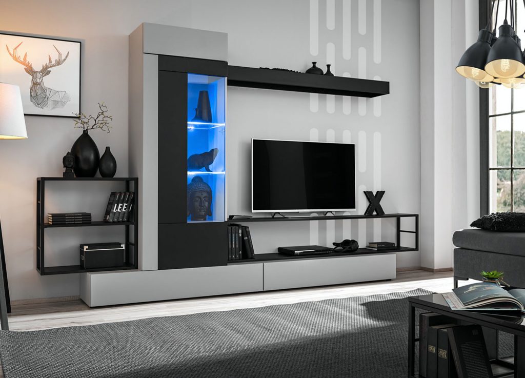 Composition de meubles télé design noirs et gris