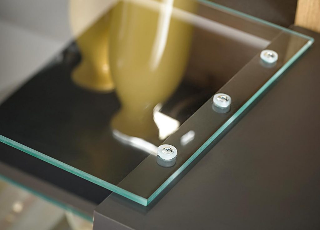 Meuble télé bas avec étagère design gris laqué