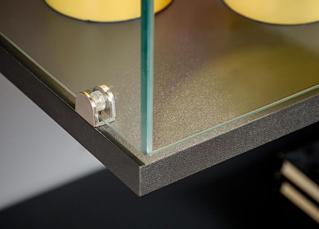 Meuble télé bas avec étagère design gris laqué