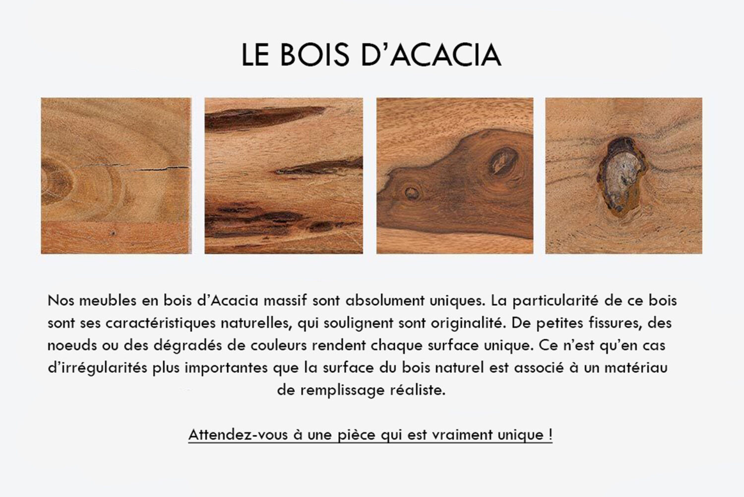 Meubles en bois d'Acacia