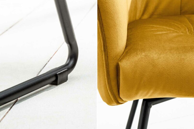 Piétement et assise de la chaise en velours