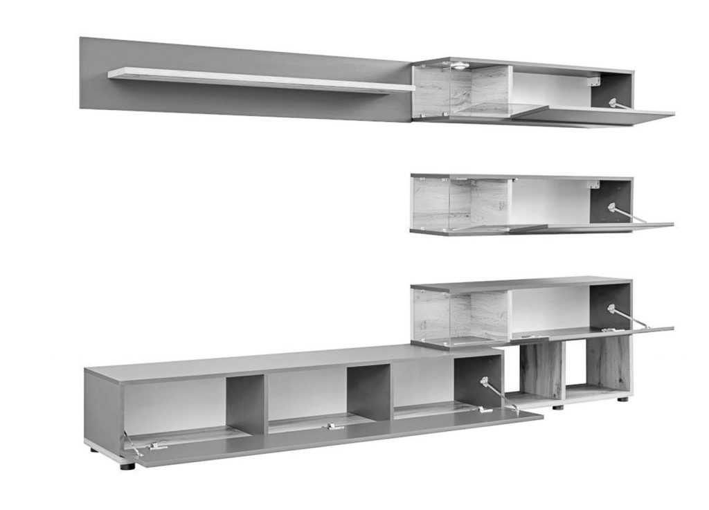Ensemble meuble tv blanc laqué et noyer foncé