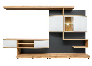 Ensemble meuble télé blanc laqué et gris anthracite