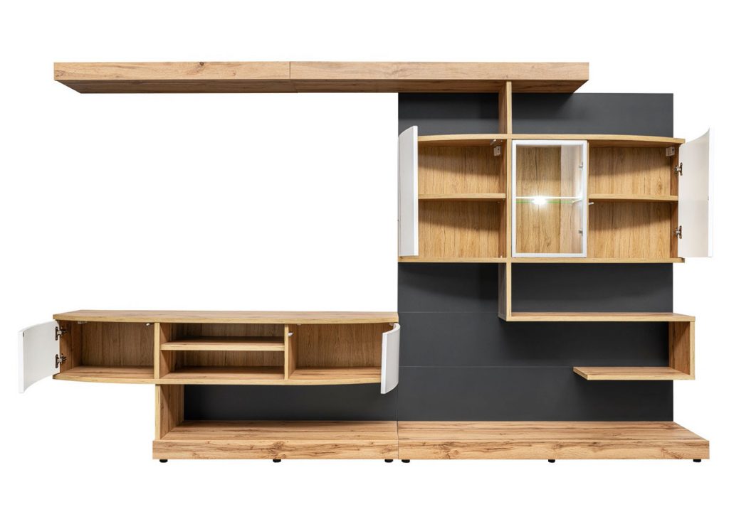 Ensemble meuble télé blanc laqué et gris anthracite