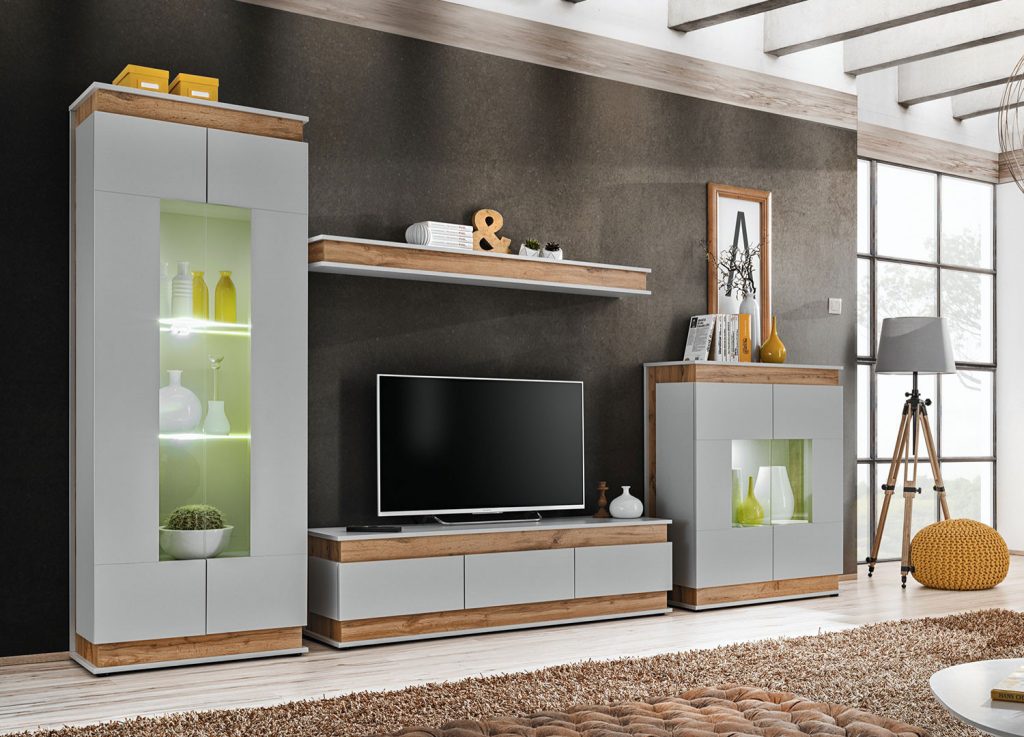 Ensemble meuble télé gris perle et chêne Oak