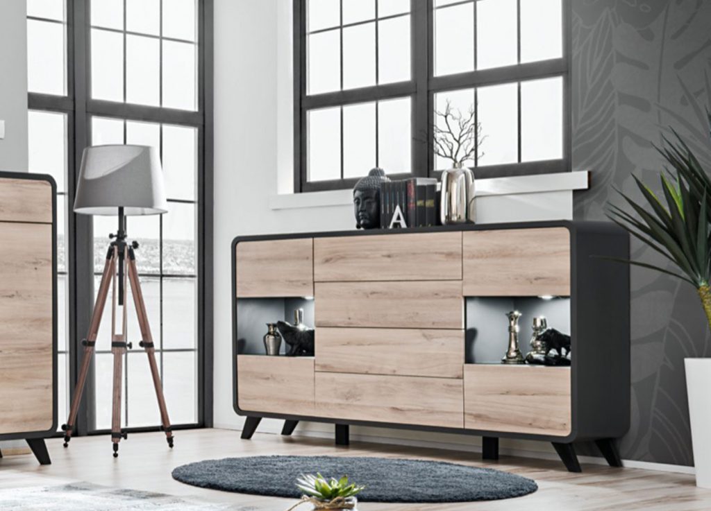 Meuble buffet scandinave anthracite et bois