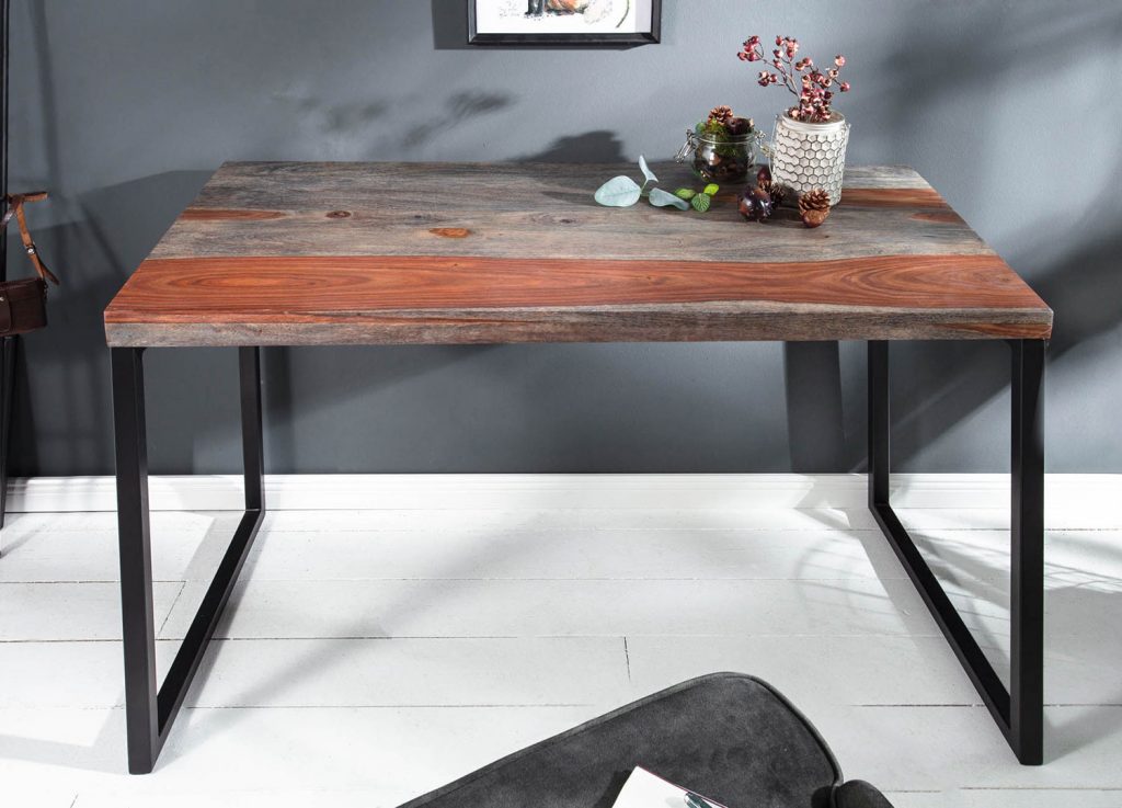 Console bureau bois massif et métal noir