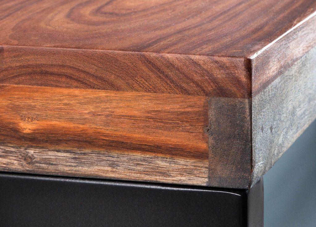 Console bureau bois massif et métal noir