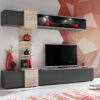 Ensemble meuble TV mural gris et bois LED