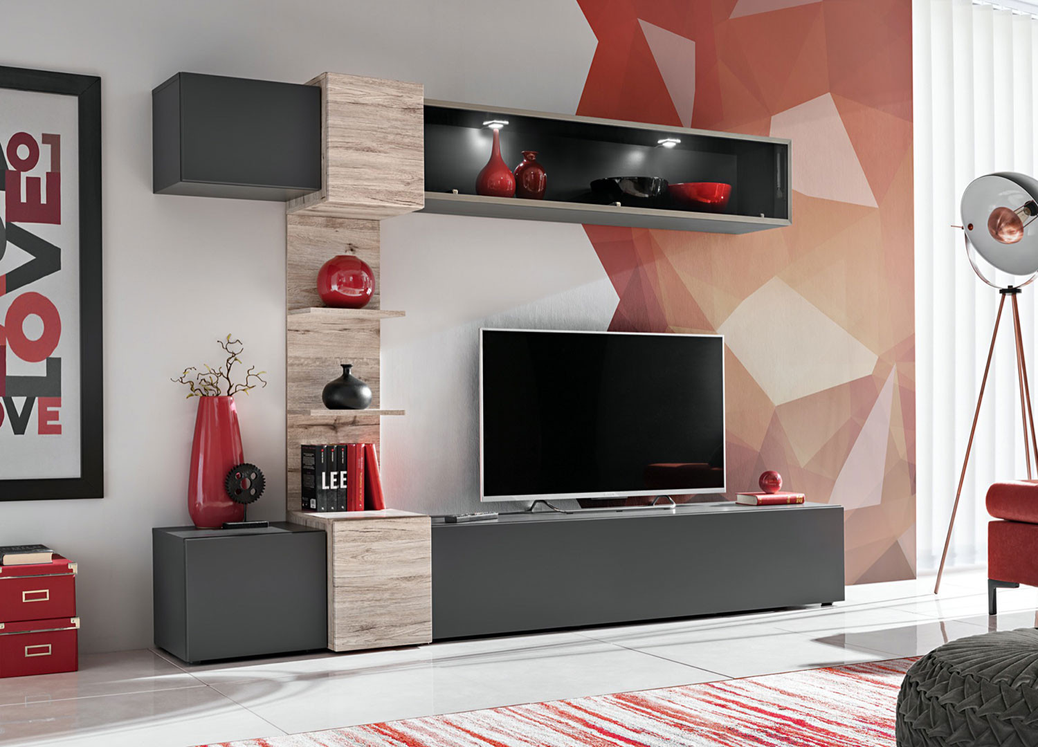 Ensemble Meuble TV Mural - Abw Modo - Gris : : Cuisine et Maison