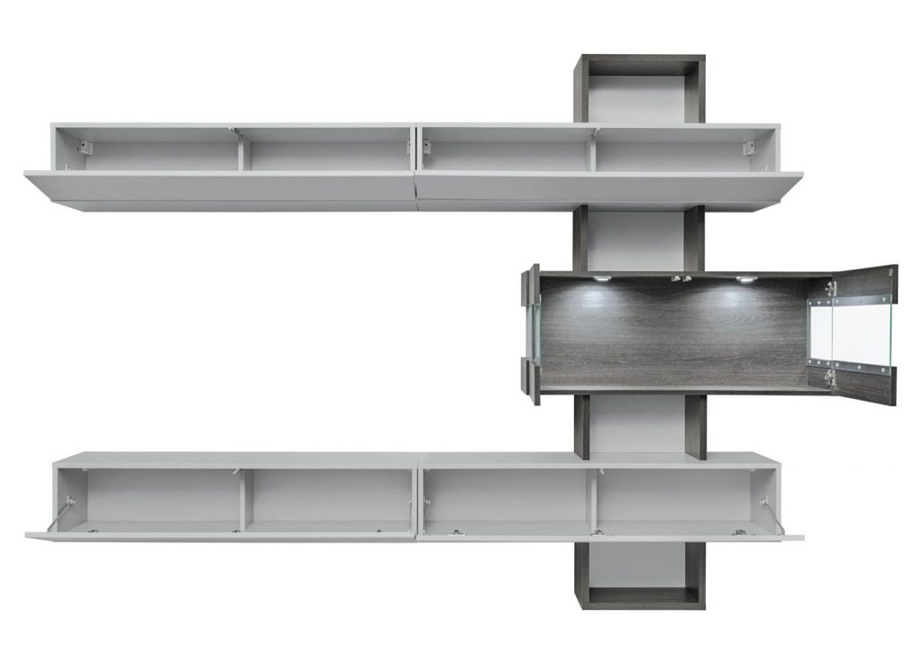 Ensemble meuble TV gris perle et chêne graphite