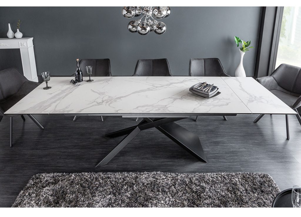 Table repas céramique extensible / Effet marbre blanc