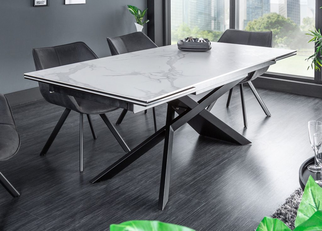 Table repas céramique extensible / Effet marbre blanc