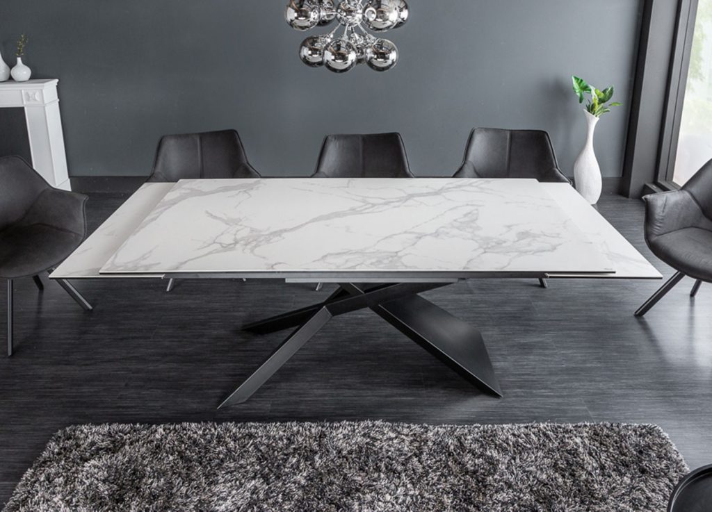 Table repas céramique extensible / Effet marbre blanc